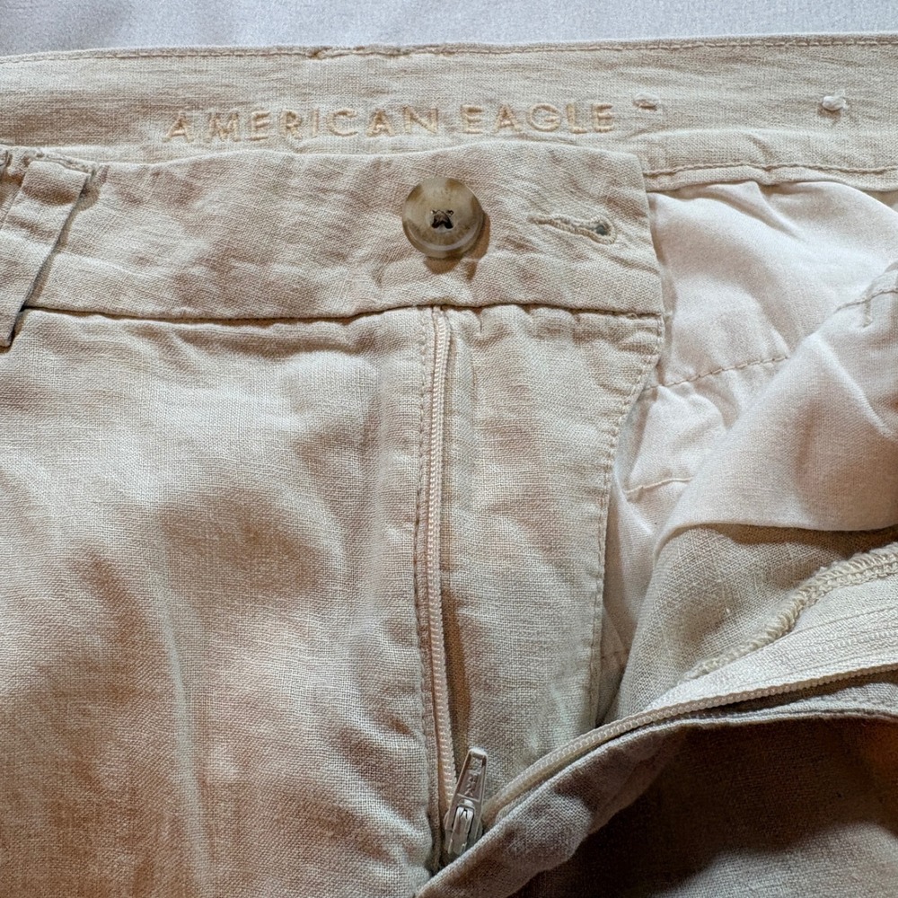 American Eagle Stovepipe Crop Pants Womens 2 Regular Beige Linen Blend Pleated - Picture 3 of 10